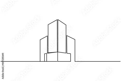 Minimalist continuous one line drawing of a modern office building, perfect for architectural design concepts