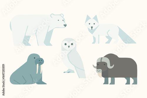Arctic animals pastel polar bear fox owl walrus seal musk ox