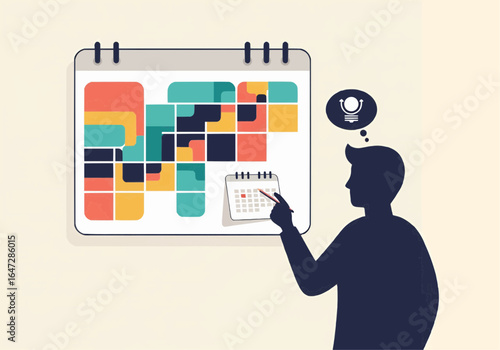 Planning for Success A Person's Silhouette Outlines Ideas on a Calendar for Project Management