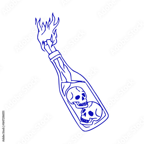 Molotov cocktail with skulls and fire vector art