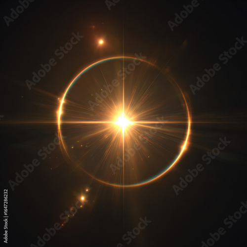 Bright Light Burst with Lens Flare Effect on Dark Background