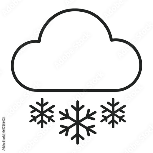 Black outline of cloud with snowflakes, simple winter weather icon for forecast design