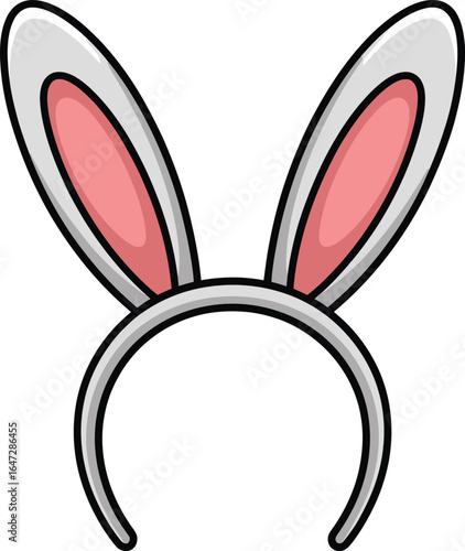 Bunny ear headband vector with gray and pink upright ears in cartoon style for costume, party, and playful accessory themes