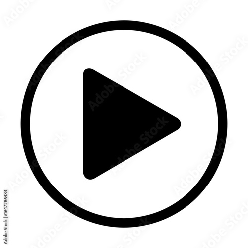 Black play button icon inside circle, simple media control symbol for video and audio