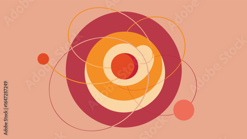 Abstract Atomic Structure with Orbiting Planets in Warm Colors science