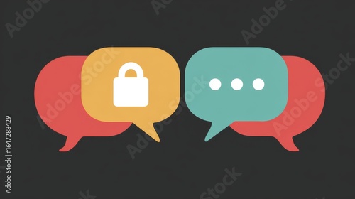 Secure Communication Concept A Visual Representation of Private Conversation and Protected Digital Dialogue with Two Speech Bubbles Secured by a Padlock Symbolizing Data Privacy and Encryption.
