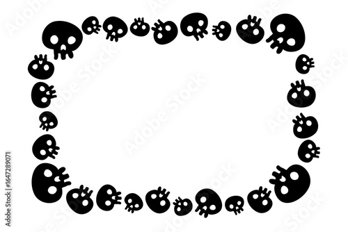 Halloween oval frame with creepy skull silhouettes. Horrible frame of bones and death. Perfect for creating creepy invitations, October decor, spooky party flyers and seasonal holiday designs.