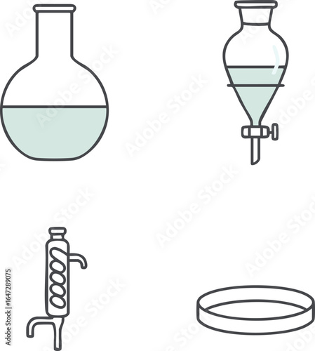 Advanced lab apparatus round bottom flask separatory funnel condenser and ring