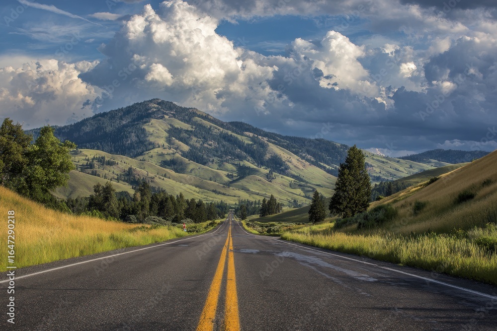 Fototapeta premium Idaho Road. Traveling on the Scenic Highway through Mountainous Landscape