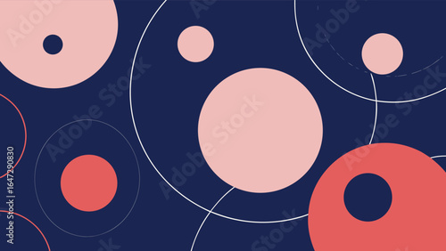 Abstract Circles and Lines on Navy Blue Background dots geometric