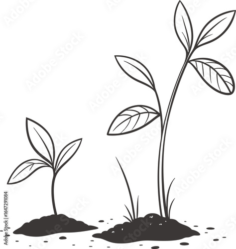 Vector illustration of a plant sprout with a vibrant green leaf growing in soil, symbolizing new life and eco-friendly growth
