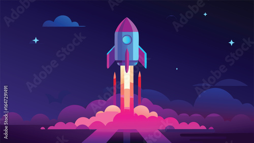 Neon Gradient Vector of a Rocket Launch