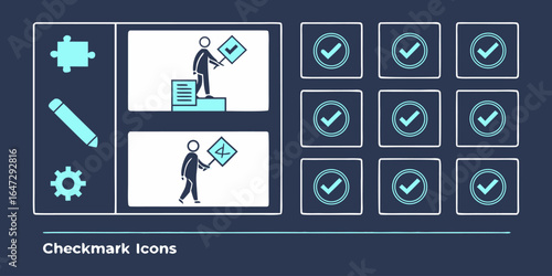 Checkmark icon. Check box icon with correct, accept checkmark icons tick box checked. web and application icon - varico set