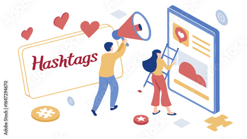 Engaging Social Media Marketing with Hashtags Amplifying Reach and Engagement for a Vibrant Online Presence with Collaborative Teamwork