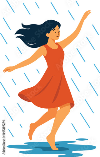 Woman dancing barefoot in the rain Illustration