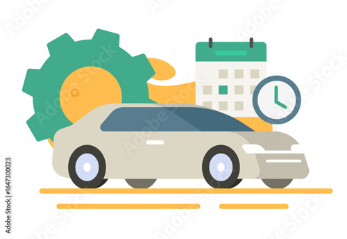 Technical maintenance inspection service for car vehicle icon vector graphic illustration, automobile checkup date planning on calendar, auto diagnostic schedule check up image clip art