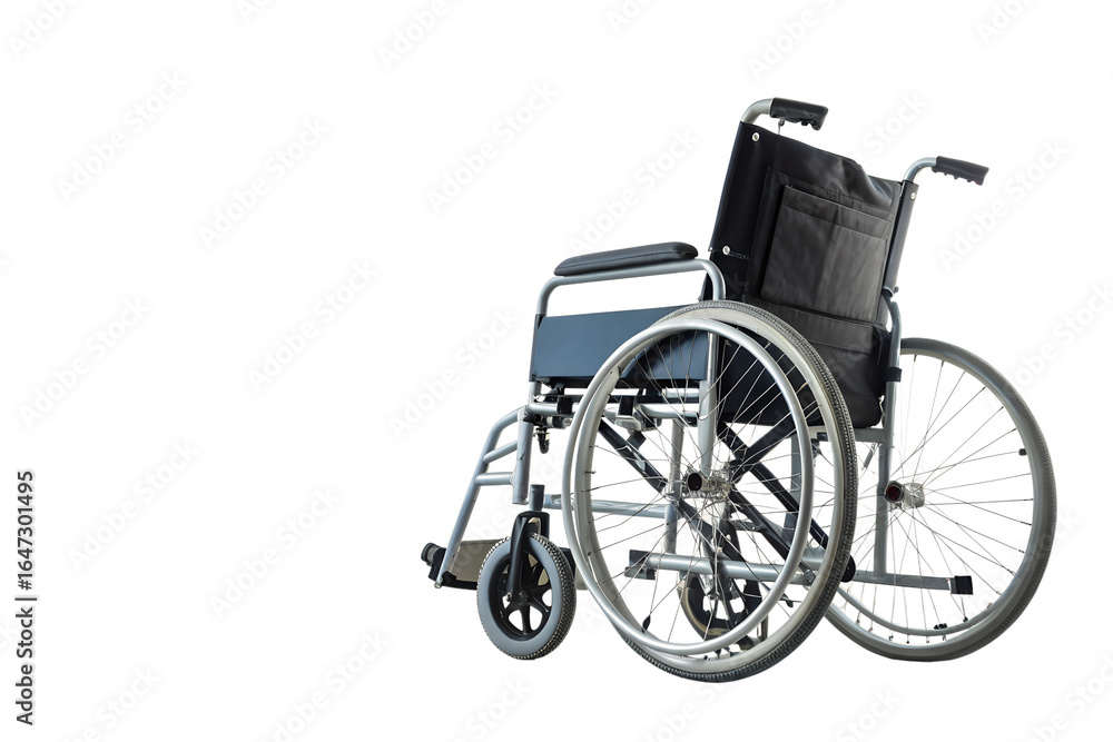 Fototapeta premium Wheelchair's Symbolic Comfort: A lone wheelchair, meticulously captured, stands as a symbol of mobility and support, promoting independence and accessibility for those in need.