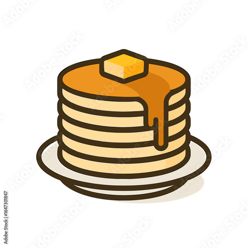 Stack of Pancakes with Syrup and Butter Illustration