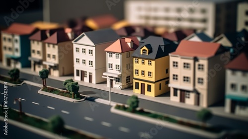 Wallpaper Mural modern generic contemporary style miniature model of houses and trees of a landscaped neighborhood with tilt-shift focus technique, Generative AI Torontodigital.ca