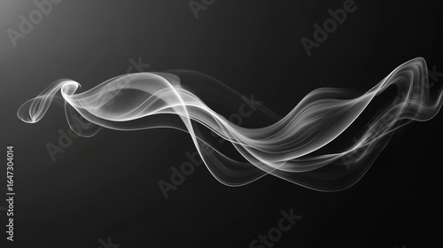 Abstract white smoke flowing across a dark background creating a wavy pattern in the air space