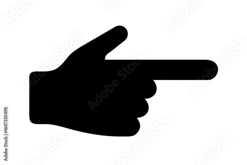 Black silhouette hand pointing right.
