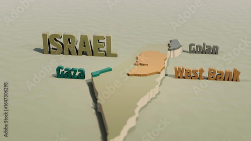 Fotografija Map of Israel, Gaza Strip, West Bank, and Golan Heights