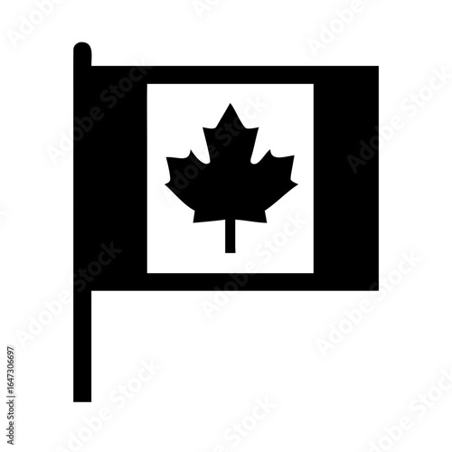 Canadian flag, black and white, maple leaf.
