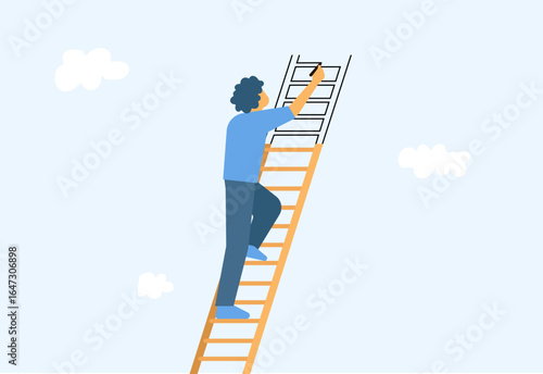 Man drawing staircase steps, creating opportunity by oneself illustration