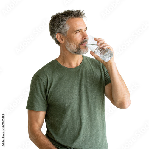 Man drinking water isoleted on transparent background .