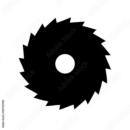 Circular saw blade, black silhouette.
