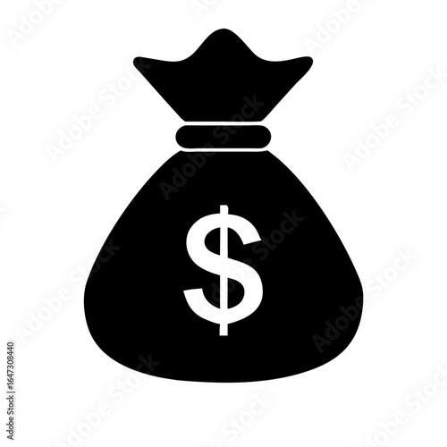 A black money bag, symbolizing wealth and financial power.
