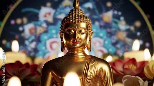Golden Buddha statue, peaceful setting