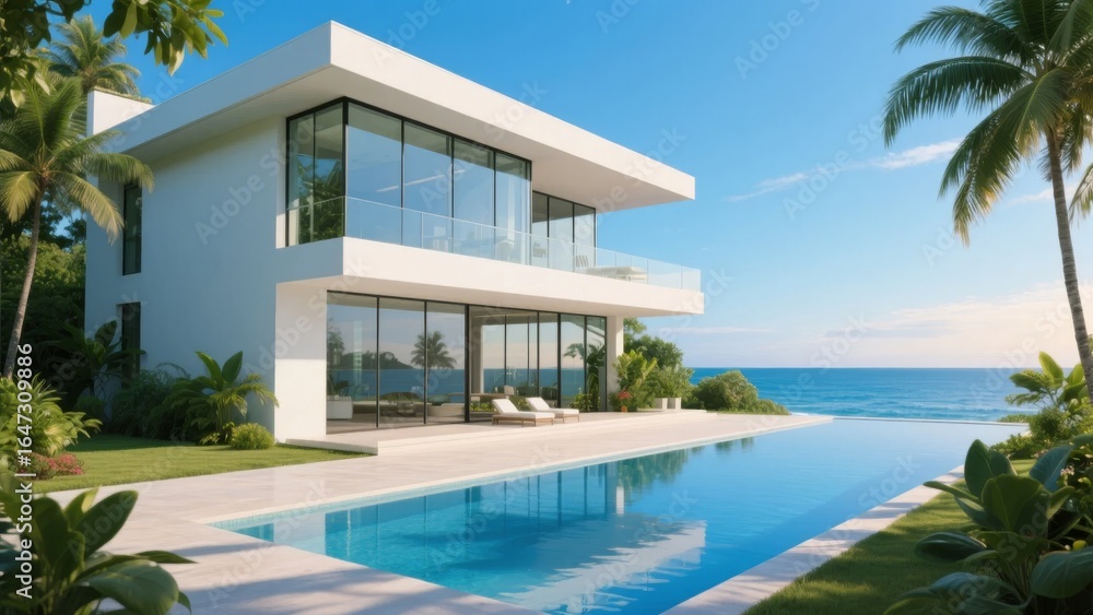 Fototapeta premium Modern Luxury Villa with Ocean View and Pool