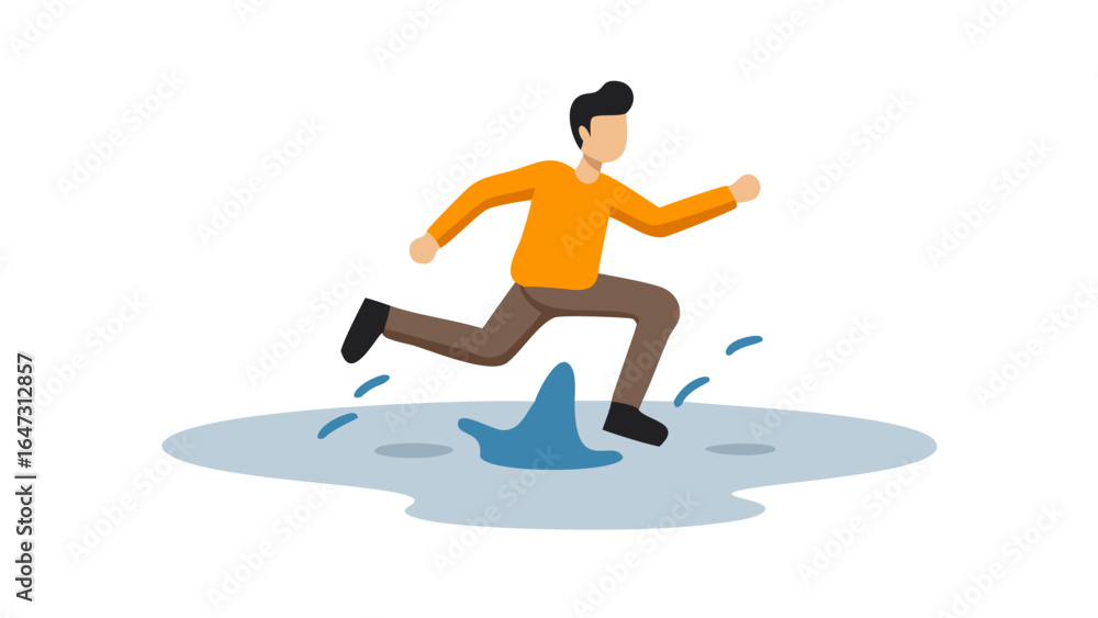 Obraz premium Man running through a puddle. 