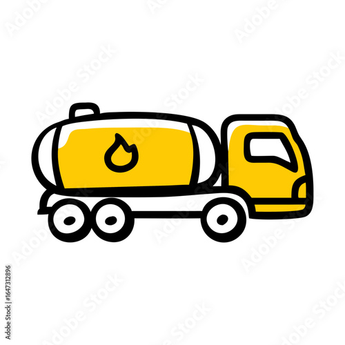 Yellow tanker truck, carrying flammable liquid.
