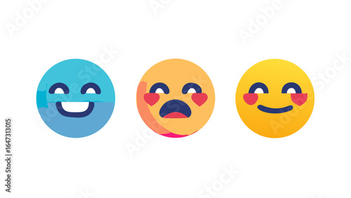 Three emoticons expressing happiness, sadness, and affection.
