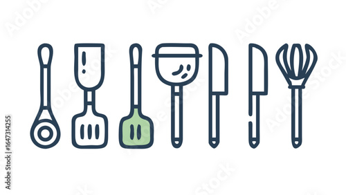 Set of various kitchen utensils.
