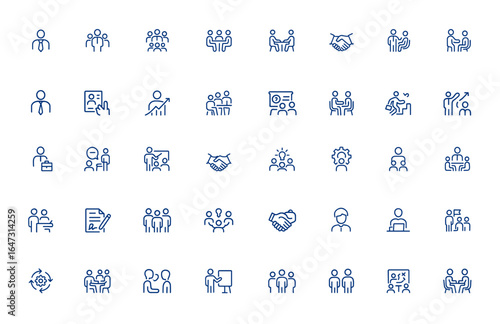 Office and business worker icon pack editable vector, featuring corporate management, teamwork, meetings, handshake, employee, interview, recruitment, career, workshop and more.