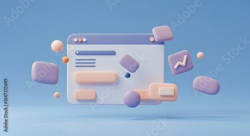 Abstract Webpage Interface with Lilac and Peach Floating Shapes