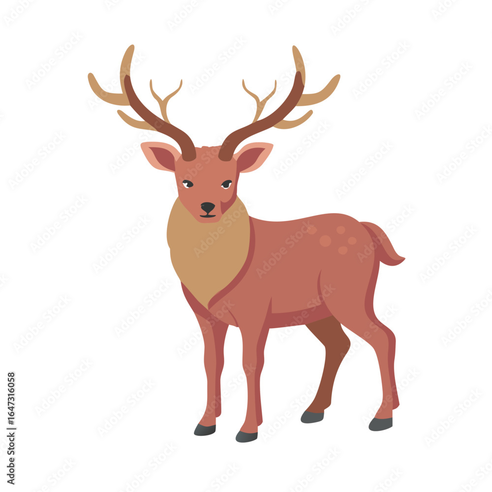 Fototapeta premium Deer with large antlers, standing alert. 