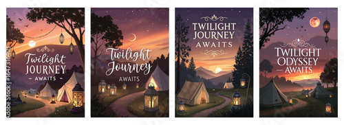Enchanting twilight scenes showcase camping under a starlit sky, inviting adventure and tranquility.