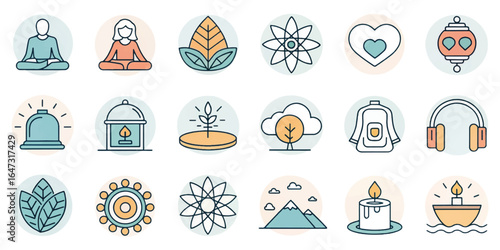 Mental Health and Wellness Icon Collection with Self-Care, Therapy, Mindfulness, and Support Symbols