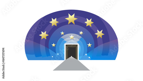 Cosmic doorway, stars, and a path to the unknown.
