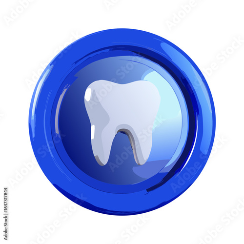 Blue button icon with a white tooth.
