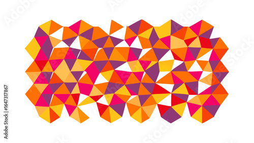 Abstract design of vibrant orange, red, and purple triangles.
