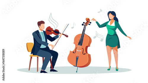 Two musicians playing violin and cello, a harmonious performance.
