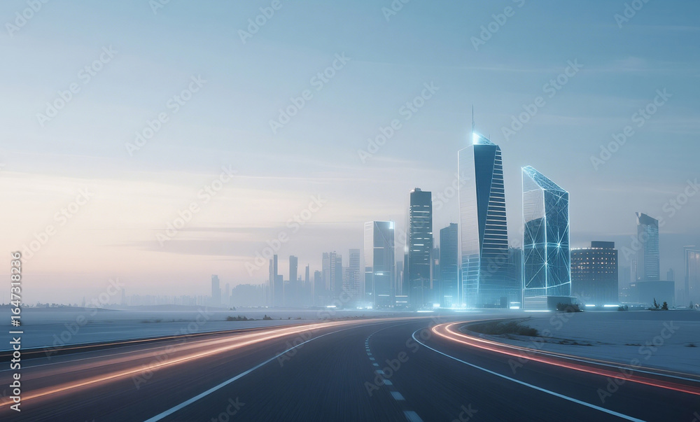 Fototapeta premium 미래 도시로 향하는 길, Road to the Future City