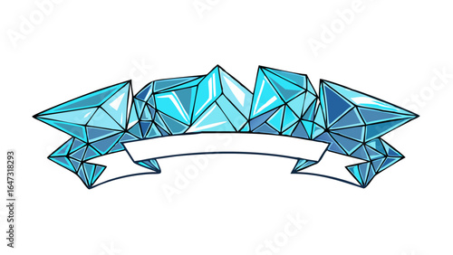Crystalline banner, blue gems, and an empty ribbon.
