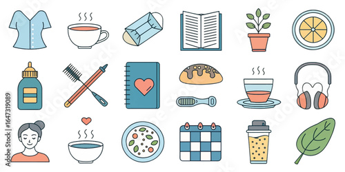 Mental Health and Wellness Icon Collection with Self-Care, Therapy, Mindfulness, and Support Symbols