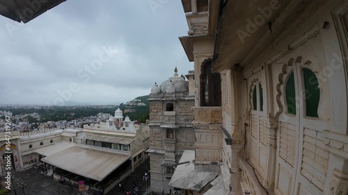Panoramic View of Udaipur City from the Ornate Outer Walls of the Historic Udaipur City Palace, Rajasthan, India 